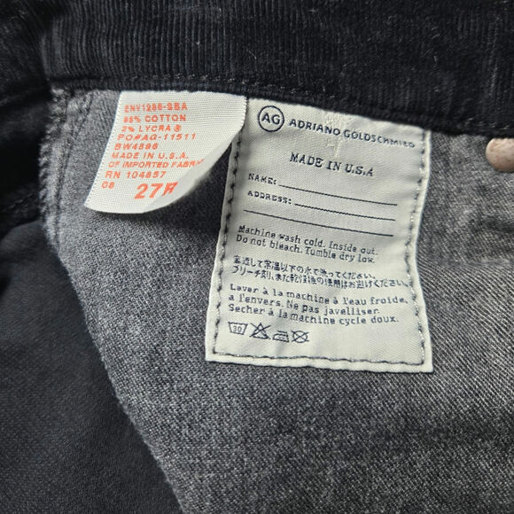 AG Jeans Adriano Goldschmied Stevie Slim Straight Corduroy Jeans Black 27R - Picture 7 of 10